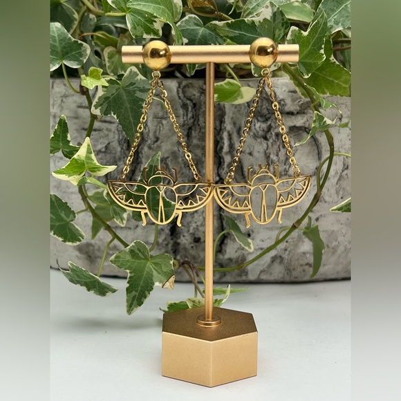 Ancient Egyptian Beetle Trendy Earrings - Egyptian Scarab Beetle Edgy Earrings - Picture 12 of 17